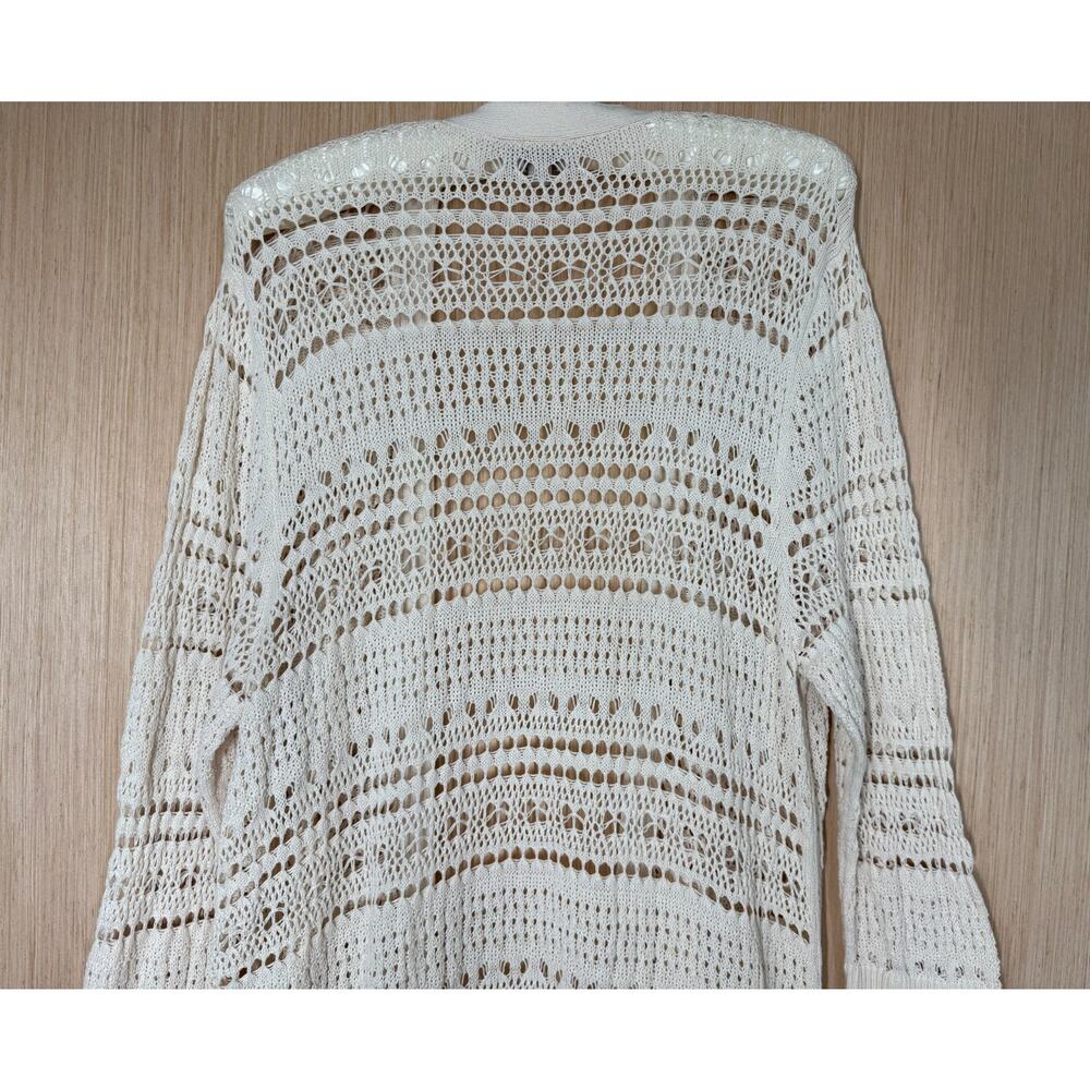 Loft Long Cotton Pointelle Knit Cardigan Womens Size XL Bohemian Festival - Picture 5 of 10